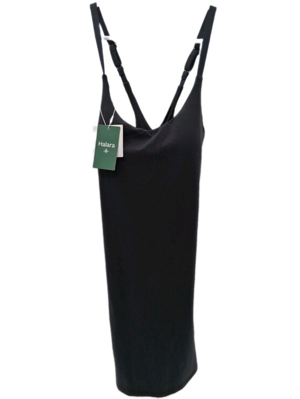 Halara Dress Women's Medium Black Ruched Deep V-Neck Softlyzero Bodycon Midi